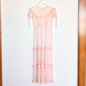 1930s Pink Net Lace Dress Vintage Sheer Maxi Dress Size Small